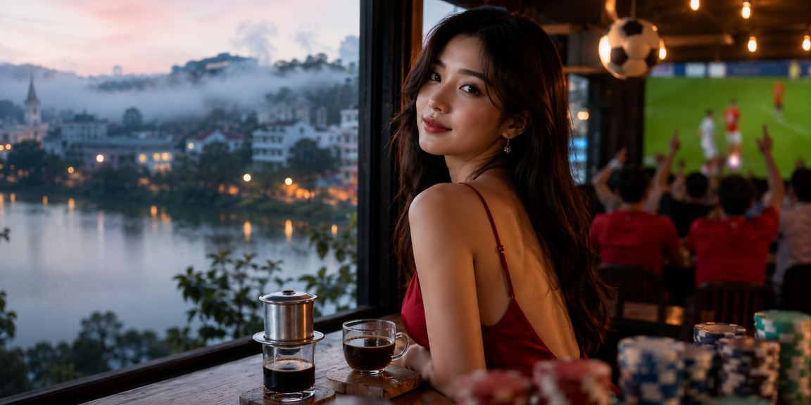 Người dùng tại Đà Lạt thư giãn trong quán cà phê và tham gia cá cược bóng đá trực tuyến vào buổi chiều mát