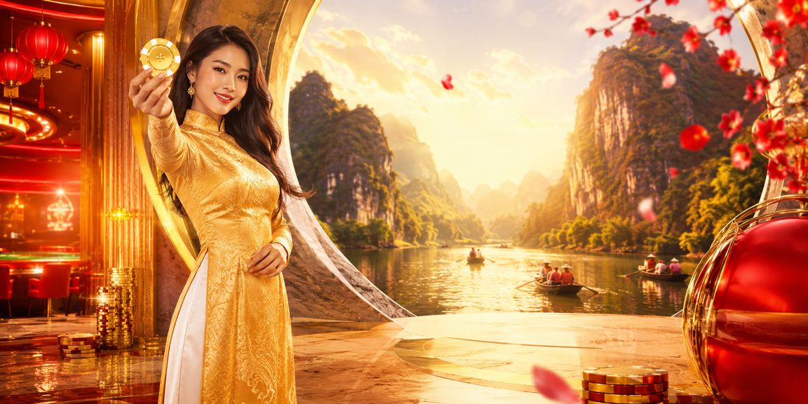 Cảnh quan thiên nhiên Ninh Bình với hình ảnh áo dài truyền thống gắn liền với giải trí casino có trách nhiệm